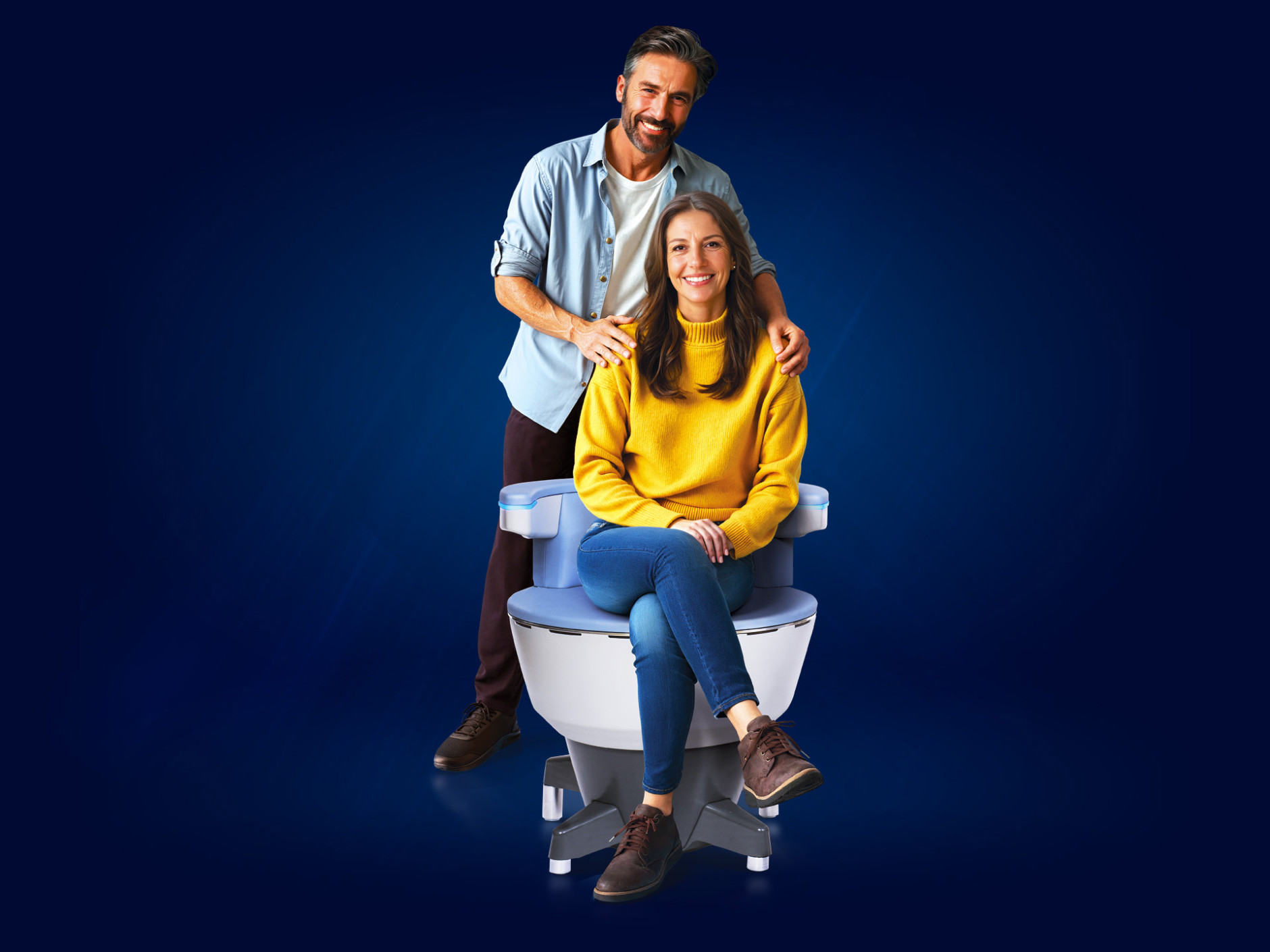 Patient seated comfortably and fully clothed on the EMSELLA treatment chair